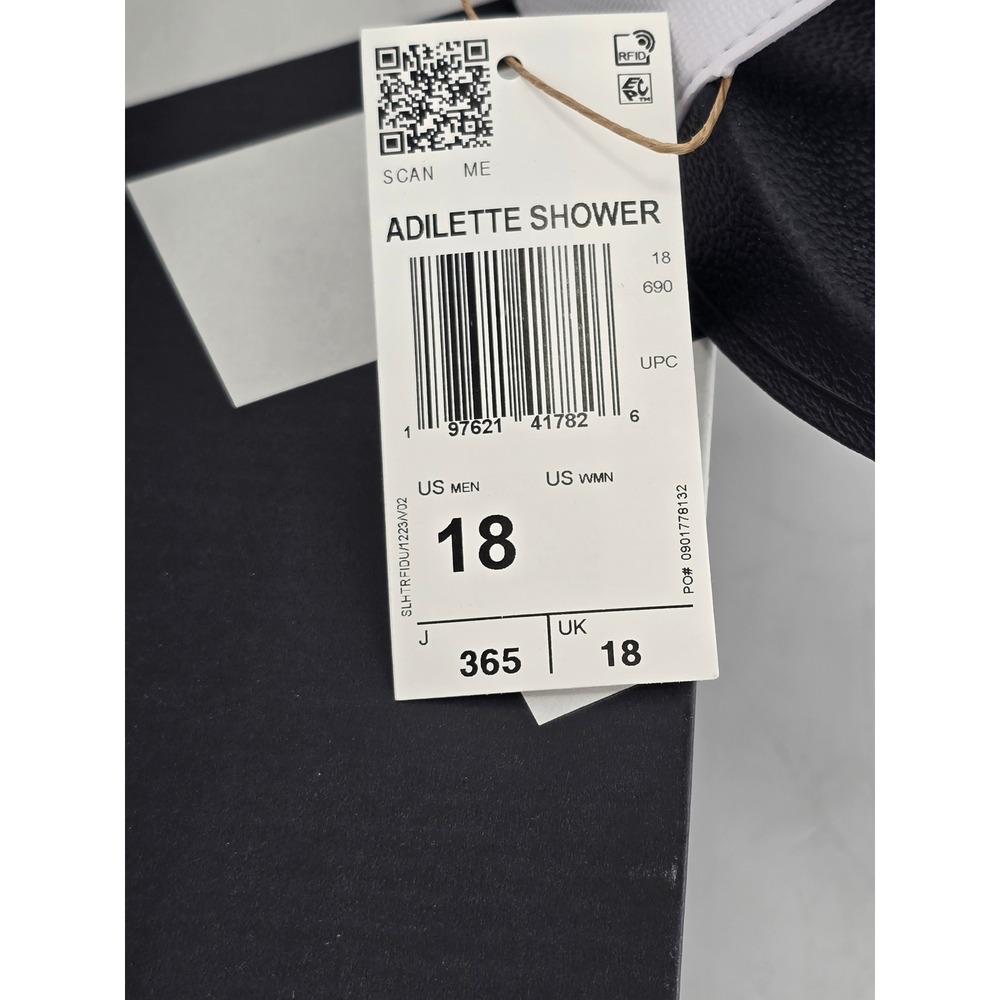 Adidas Adilette Shower Mens Size 18 White Black Slides JR0672 - New - Picture 7 of 14